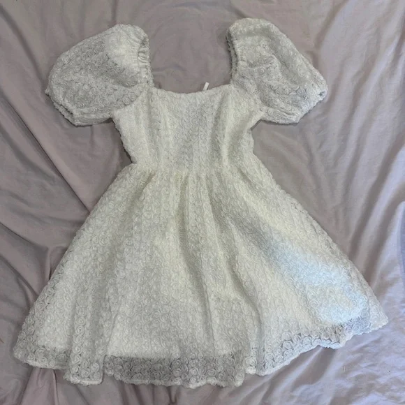 Endless Rose White Puff Sleeve Rosette Mini Dress Size Small Anthropologie - Picture 4 of 8